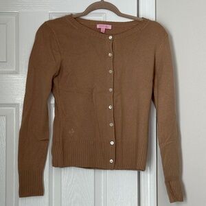LIlly Pulitzer Fairley Cashmere Cardigan Button Tan Brown XS Classic Excellent